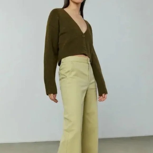 Oak + Fort Khaki Cropped Cardigan Size XS - Picture 2 of 8